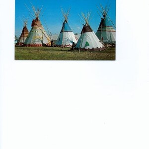 Vintage Blackfeet Teepees postcard Indian Encampment Browning, Montana Not Used
