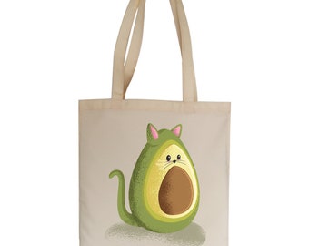 Avocado cat funny tote bag canvas shopping