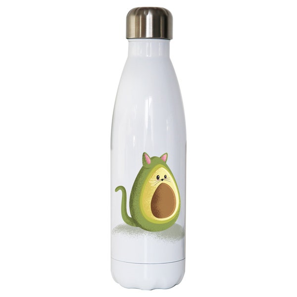 Avocado cat funny water bottle stainless steel reusable