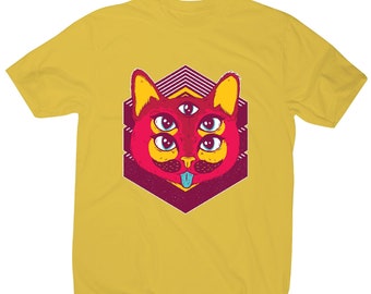 Psychedelic cat - illustration men's t-shirt