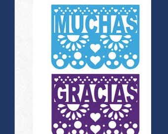 Tarjeta de felicitación Muchas Gracias / Tarjeta de agradecimiento en español / Diseño Papel Picado