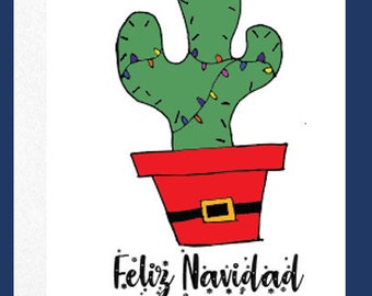 Feliz Navidad Greeting Card | Spanish Christmas Card | Cactus Holiday Card