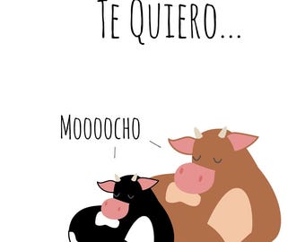 Te Quiero Mooocho / I Love You Greeting Card | Cute Cow Love Card