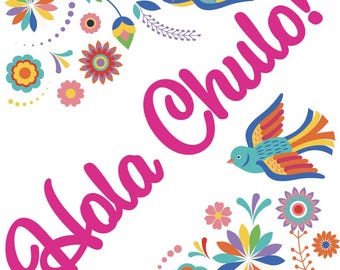 Hola Chula / Hola Chulo Greeting Card | Floral Spanish Greeting Card | Bright Color Card