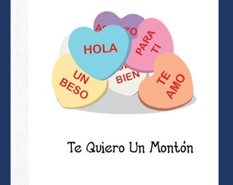 Te Quiero Un Montón Greeting Card | Conversation Hearts Love Card | I Love You a Bunch