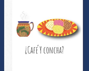 Café y Concha Greeting Card | Spanish Friendship Card | Coffee Date Card