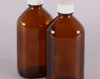 Brand New Vintage Brockway Sani-Glas Amber 8oz Graduated Bottles with Caps