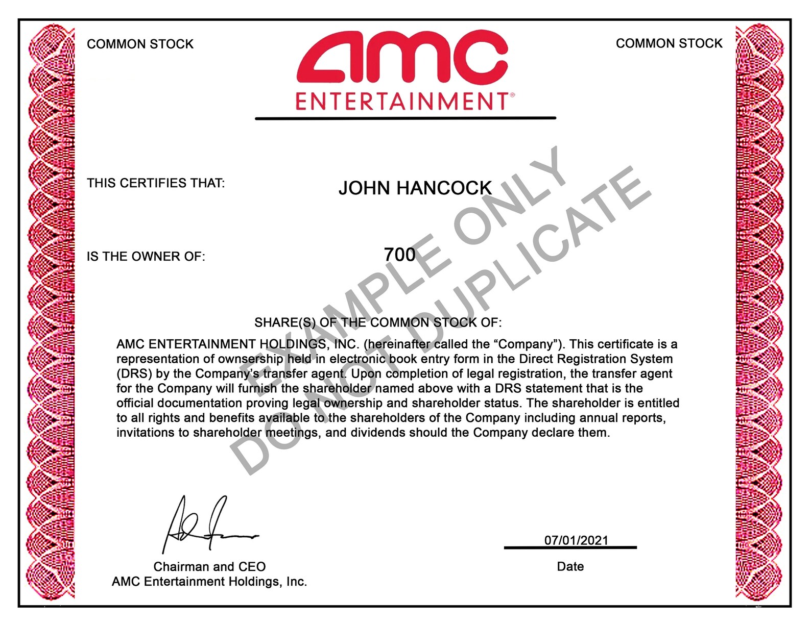 AMC Stock Owners Certificate Etsy