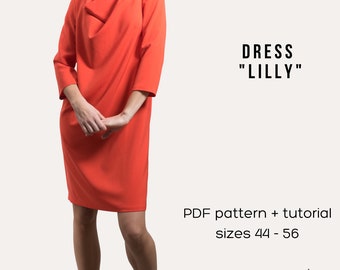 Dress pattern "Lilly", sz 44-56, PDF Pattern + instruction, women sewing pattern, digital pattern,patterns & how to