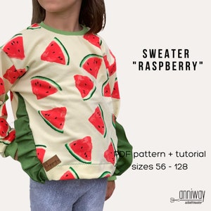 Sweater &quot;Raspberry&quot;, sz. 56-128, PDF pattern + sewing instructions, eBook, beamer file with layers