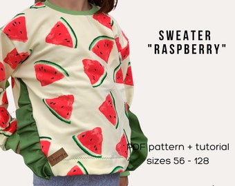 Sweater "Raspberry", sz. 56-128, PDF pattern + sewing instructions, eBook, beamer file with layers