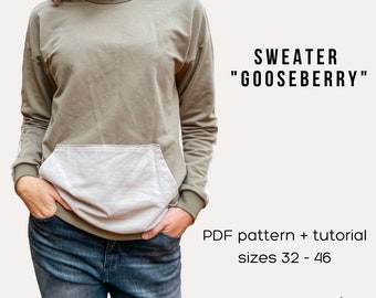 Sweater "Gooseberry", sz. 32-46, PDF pattern + sewing instructions, eBook, beamer file with layers