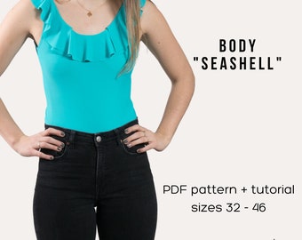 Swimsuit/ body pattern "Seashell", sz 32-46 PDF Pattern + instruction, women sewing pattern, digital pattern,patterns & how to