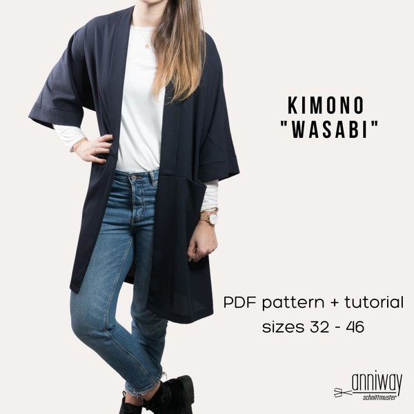 Kimono "Wasabi", Gr. 32-46, PDF Schnittmuster + Naehanleitung, eBook