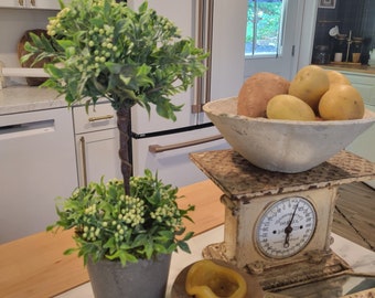 17&quot; Faux Topiary: Faux Seeded  Eucalyptus Topiary in Slate Colored Art Stone pot.