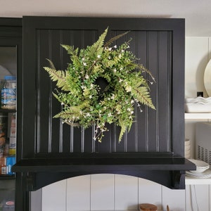 15” Mixed Fern Wreath/Candlering with Eucalyptus and Wild Cherry Branch