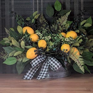 French Country Lemon BlueberryWall Hanger/ Centerpiece: European Farmhouse, Faux Floral Decor