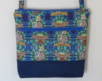 Crossbody Grateful Dead Fabric Print Cross Body Shoulder Bag Monedero, correa ajustable - Hecho a mano ~ Rock fan Gift para ella