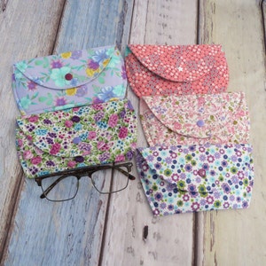 Eye Glasses padded case in floral prints, snap closure ~ handmade ~ Gift for her