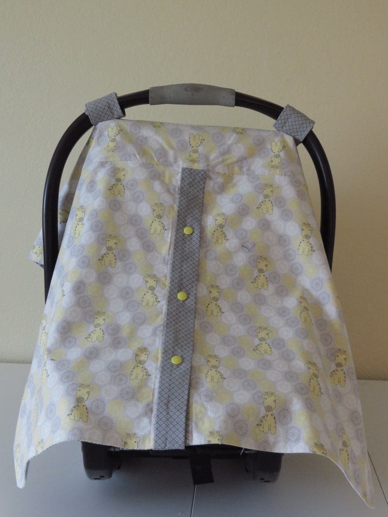 Handmade Baby Infant Car Seat Cover Canopy In Whimsical Giraffe Print Jungle Babies For Boy Or Girl Great Shower Gift