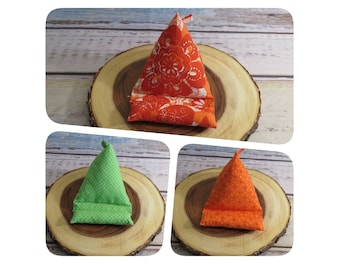 Fabric Cell Phone Pillow Stand: Orange & Green Print