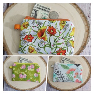 Handmade Floral Coin Purse: Small Cotton Wallet with Keyring