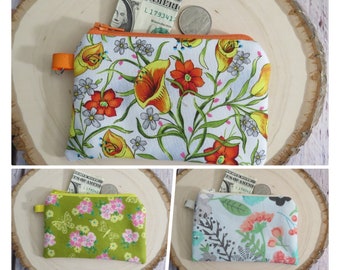 Handmade Floral Coin Purse: Small Cotton Wallet with Keyring