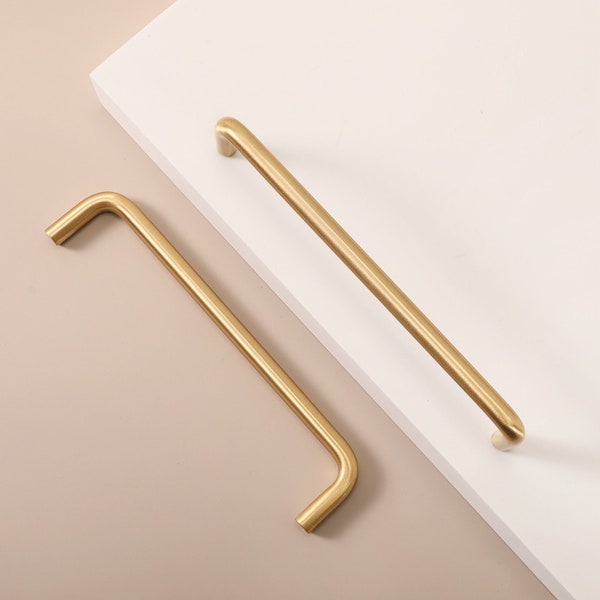 PREMIUM solid brass kitchen handles | satin gold kitchen hardware | Scandi hygge cabinet pull 160mm 192mm CC | brushed brass handle upcycle