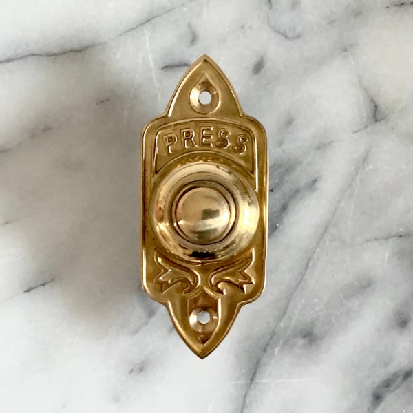 Solid Brass Wired Doorbell | Steampunk Door Bell | Edwardian Victorian Style Door Hardware | Vintage Farmhouse Rustic Metal Fixing