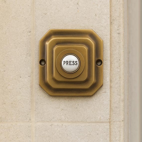 Square Brass Wired Doorbell: Victorian Style Door Bell Press