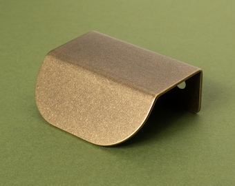 Solid Brass Lip Pull: Tumbled Cabinet Handle, Aged Finish
