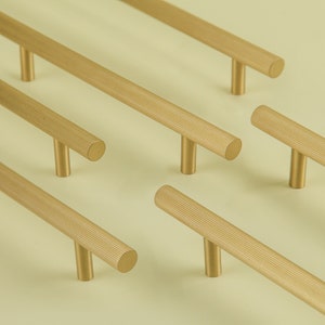 Gooved Brass Cabinet Handles, Draw Furniture Hardware Pulls Gold Kitchen Fixings Solid Brass Bar Pulls