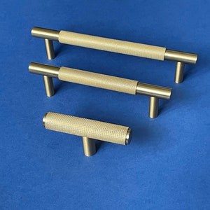 Solid Brass Knurled Handles | Scandi Style Brass Cupboard Handles | Drawer Pull | Door Handles | Gold Drawer Hardware | Brass Bar Pulls