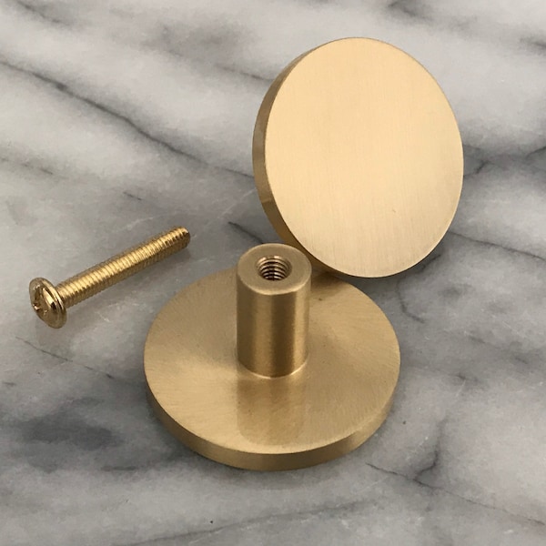 Large Circular Solid Brass Cabinet Knobs | Kitchen Cabinet Knobs | Round Brass Drawer Knobs | Replacement Door Knobs | Copper Drawer Pulls