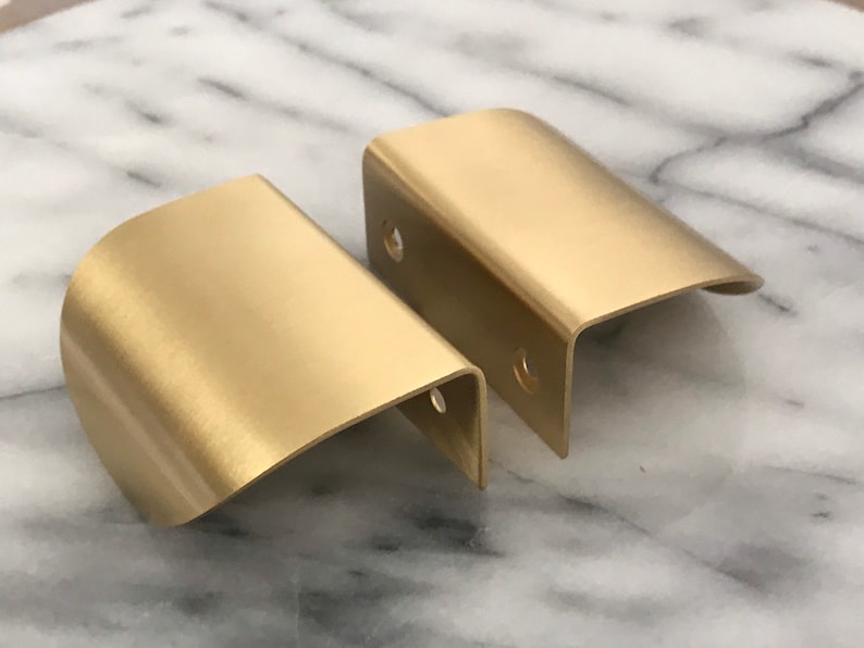 Large Solid Brass Cabinet Curved Lip Pull | Kitchen Cabinet handles| Replacement Drawer Handle| Brass kitchen | Copper Drawer Pulls image 2