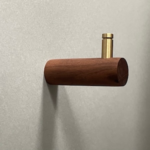 Hardwood & Solid Brass Cylinder Hook | Coat Bag Brass Hook | Brass Hat Hook | Brass Decor | Brass Hardware | Gold Hook | Large Brass Hook