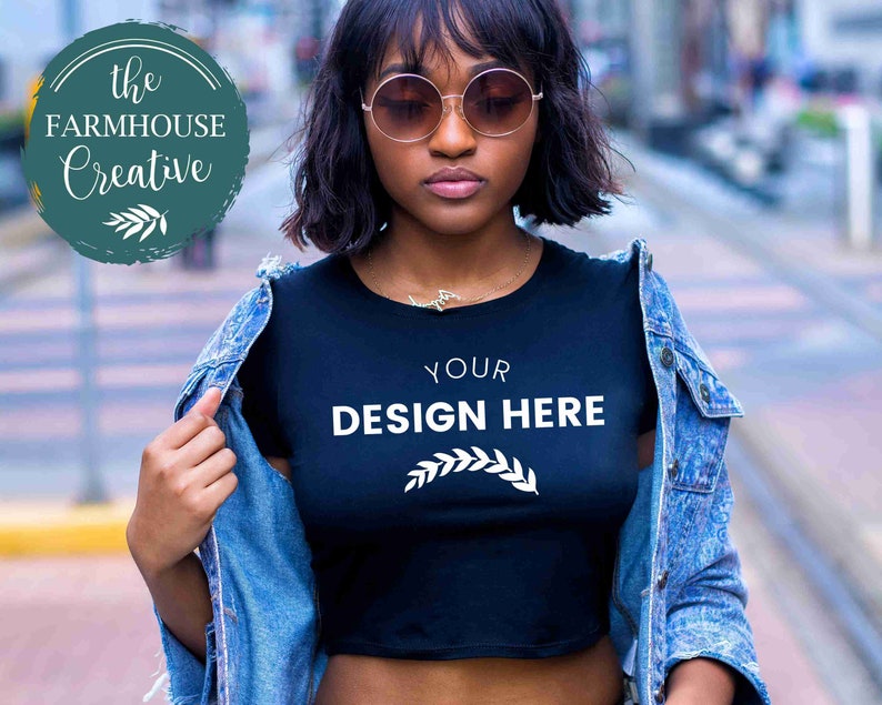 Download Cute Girl Black Crop Top Mockup Model Mockup Bella | Etsy