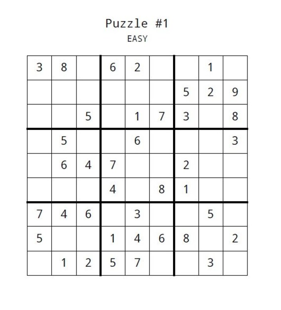easy sudoku printable sudoku puzzles printablevolume 2 etsy australia