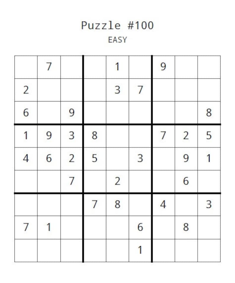 easy sudoku printable sudoku puzzles printablevolume 2 etsy