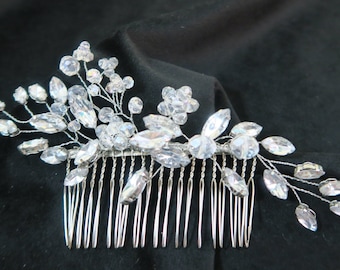Rhinestone & crystal HANDMADE in UK bridal hair comb; silver plated comb, hand-wired branches of sparkly stones, wedding hair, unique design