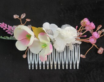 HANDMADE floral hair comb ~ pink lily of the valley ~ hydrangea heads ~ prom, bridal or bridesmaid hair piece ~ gift boxed ~ wedding hair