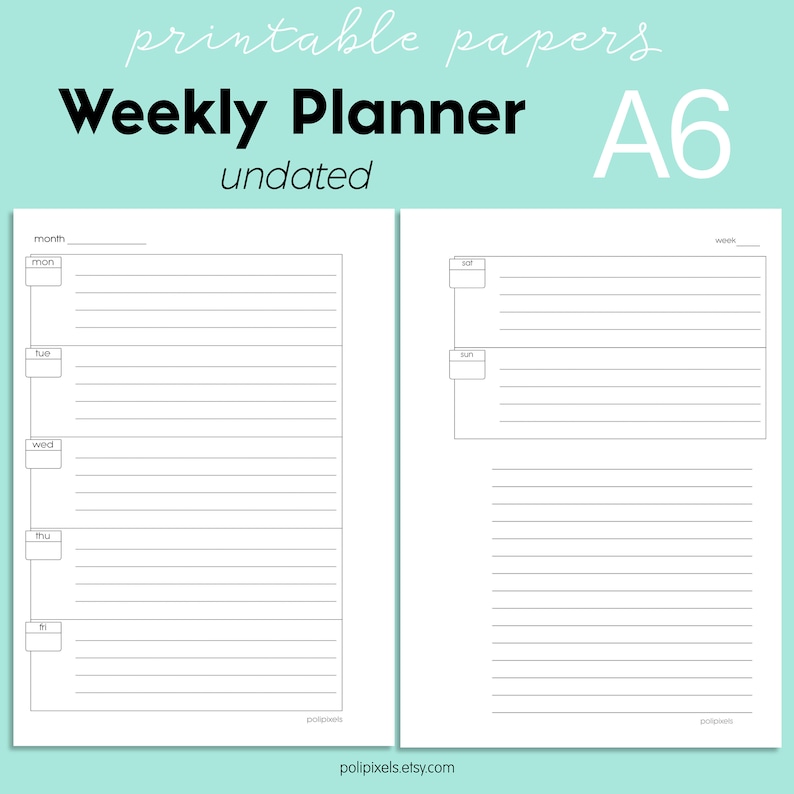 printable weekly planner a6 undated planner week on two | etsy