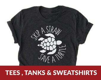 Koszulka Skip a Straw Save a Turtle | Koszulka aktywisty, śliczne koszulki graficzne, Save the Turtles, Vitamin Sea, koszulki plażowe, koszulka wakacyjna, prezent