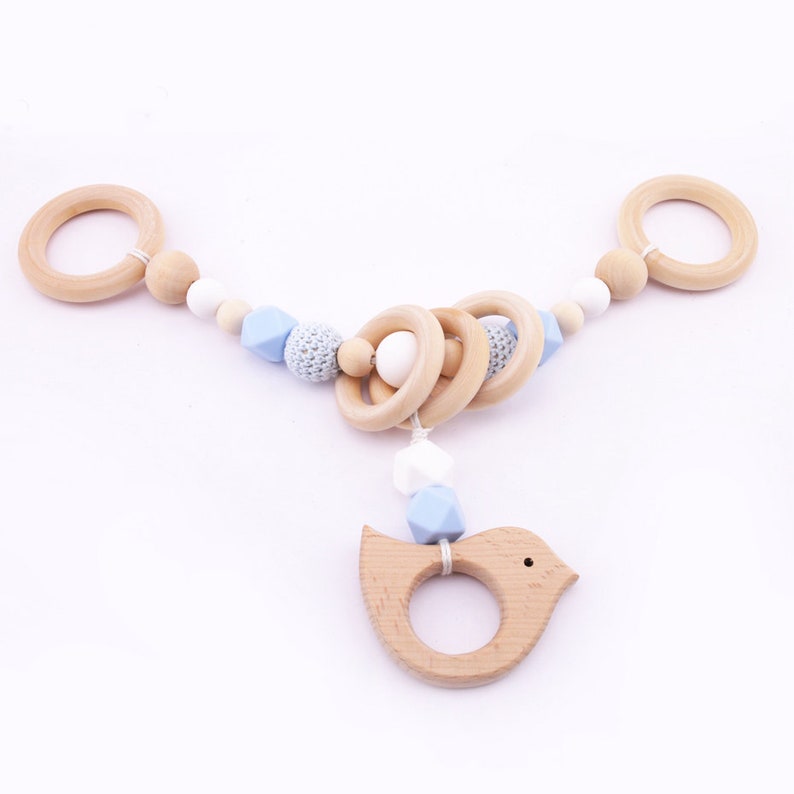 Wood Silicone Baby Toys Pram Garland Chain,Wooden Bird Silicone Beads Wooden Ring Stroller Montessori Toy