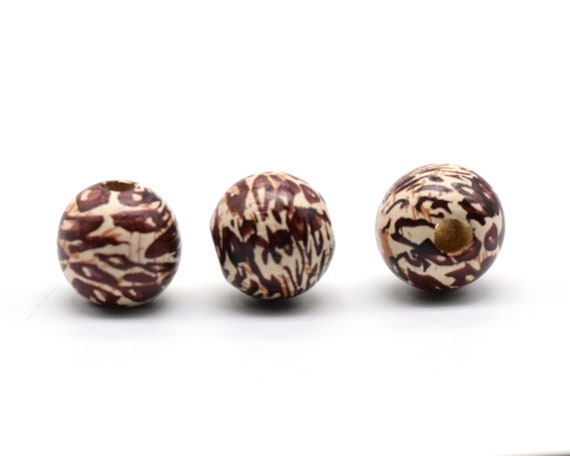 WOODEN ROUND WOOD MAKE UR JEWELLERY 20mm X 18mm LARGE ZEBRA BEADS CHOOSE 5,10