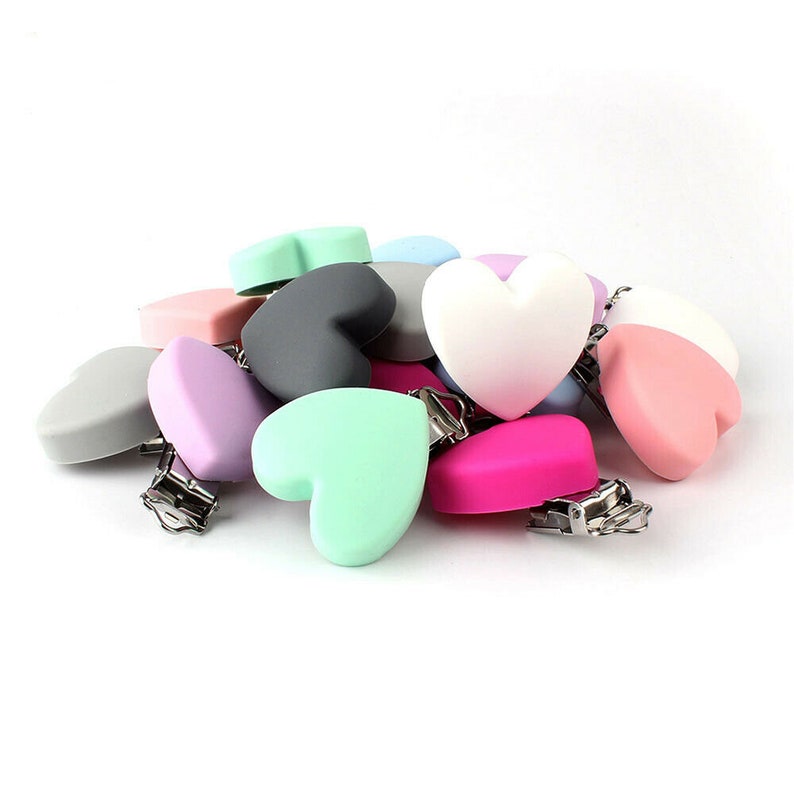 Wholesale 1-10 pcs Heart Shaped Silicone Pacifier Clip BPA Free Baby Soother Dummy Chain Holder Clip Toy Making