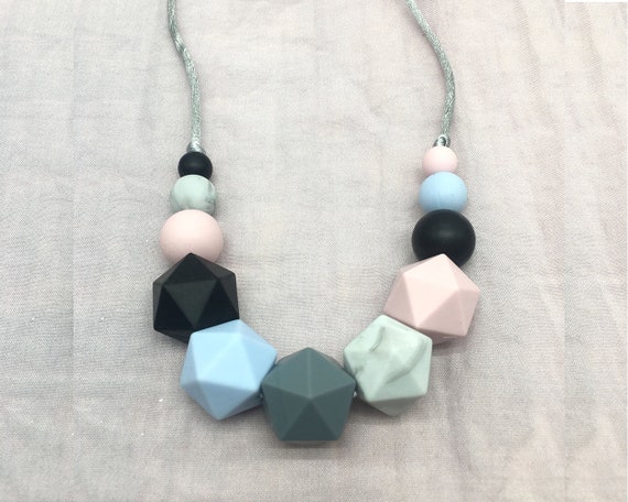 Silicone Teething Necklace Crochet Wood Beads Necklace Baby Sensory Jewelry Gift