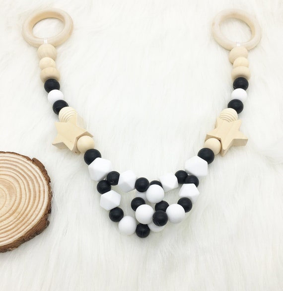 Geometric Round Natural Wood Beads Baby Sensory Teething Toys Pram Chain Garland