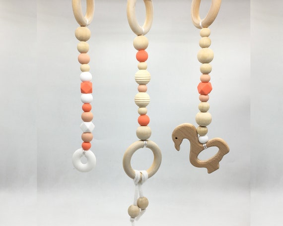 Beech Elephant Horse Owl Silicone Wooden Beads Baby Teething Bracelet Toy Rattle