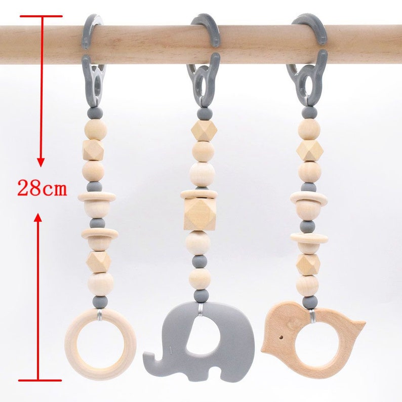 BPA Free Elephant Silicone Toy Wood beads Bird Toy Baby Play Gym Toys Nursery Acessories